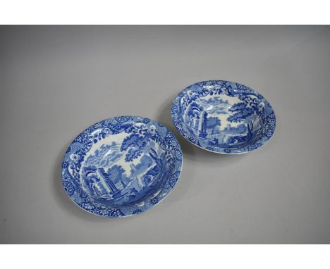 A Pair of Copeland Spode Italian Blue and White Bowls, 24cm Diameter 