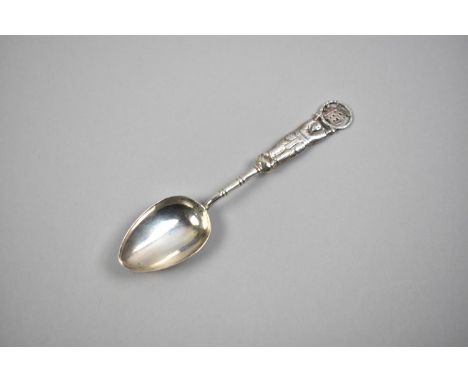 A Chinese Silver Souvenir Teaspoon with Pierced Circular Finial 