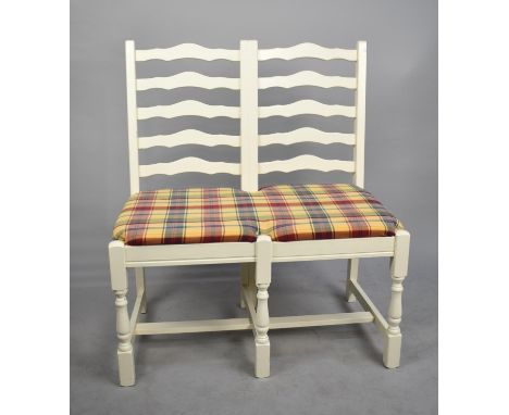 A Modern White Painted Bench Seat in the Form of Two Ladder Back Chairs 