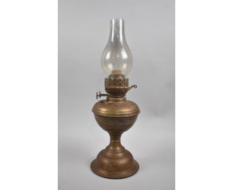 A Late Victorian/Edwardian Brass Oil Lamp with Chimney 