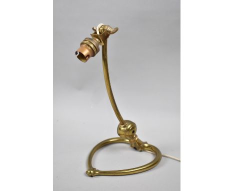 A Good Quality Lacquered Brass Adjustable Desk Lamp by W A S Benson with Heart Shaped Base in the Stylised Arts and Crafts Ta