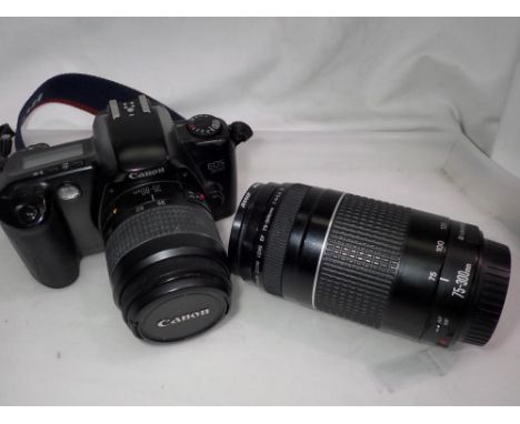 Canon EOS 500 SLR camera with zoom lenses 35 to 80 and 75 to 200. UK P&amp;P Group 2 (£20+VAT for the first lot and £4+VAT fo