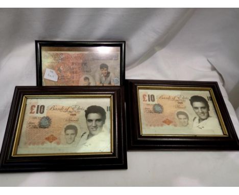 Three framed Bank of Elvis banknotes. UK P&amp;P Group 2 (£20+VAT for the first lot and £4+VAT for subsequent lots) 