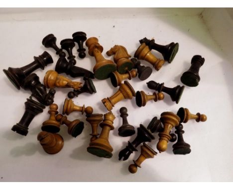 Vintage Staunton full chess set, with one replacement knight. King H: is approximately 60 mm, no weighted base. UK P&amp;P Gr