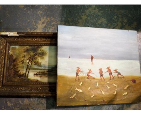 Victorian framed watercolour and another painting. Not available for in-house P&amp;P 