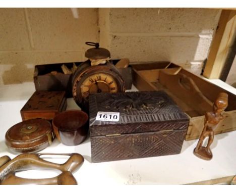 Mixed treen including alarm clock. Not available for in-house P&amp;P 