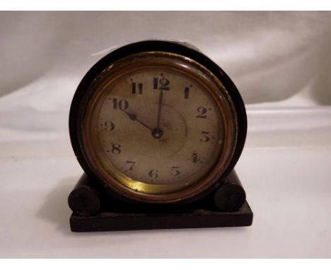 Miniature mahogany clock, working at lotting up. UK P&amp;P Group 1 (£16+VAT for the first lot and £2+VAT for subsequent lots