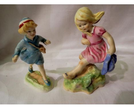 Two Freda Doughty ceramic figurines, March and Spring. UK P&amp;P Group 2 (£20+VAT for the first lot and £4+VAT for subsequen