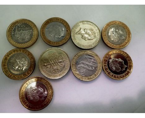 Nine collectors edition £2 coins, 1986 and later. UK P&amp;P Group 1 (£16+VAT for the first lot and £2+VAT for subsequent lot