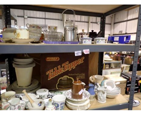 Mixed ceramics including Royal Worcester, over two shelfs. Not available for in-house P&amp;P 