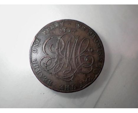 1787 Parys mining penny token, gVF. UK P&amp;P Group 0 (£6+VAT for the first lot and £1+VAT for subsequent lots) 