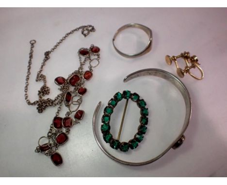Silver and costume jewellery, including a turquoise-set bangle, earrings etc. UK P&amp;P Group 0 (£6+VAT for the first lot an