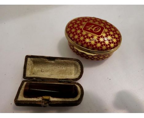 Halcyon Days enamelled patch box, and a cased cheroot holder. UK P&amp;P Group 0 (£6+VAT for the first lot and £1+VAT for sub