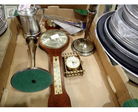 Mixed metal ware and a barometer. Not available for in-house P&amp;P 