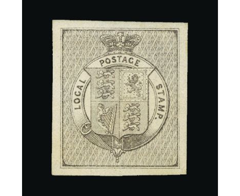 Bradbury Wilkinson Collection : GREAT BRITAIN: LOCAL POSTAGE STAMP essays, Coat of Arms design imperf proofs in purple, vermi