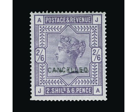 Great Britain - QV (surface printed) : (SG 178s) 1883-84 2s6d lilac, JA, centred to top, ovptd. CANCELLED Type 14 (double kis