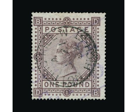 Great Britain - QV (surface printed) : (SG 129) 1867-83 wmk Cross £1 brown-lilac, DB, centred to SW, very light parcel cancel