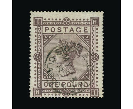 Great Britain - QV (surface printed) : (SG 129) 1867-83 wmk Cross £1 brown-lilac, HI, centred low, light STOCK EXCHANGE/GLASG