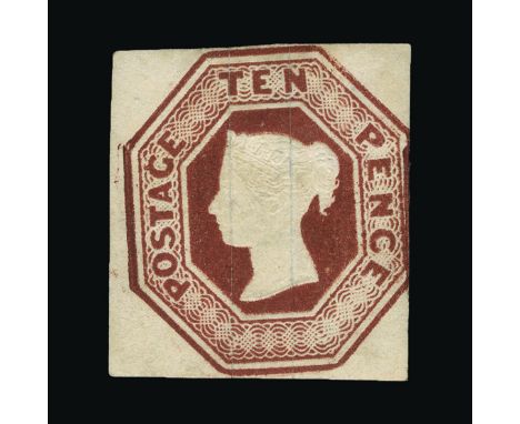 Great Britain - QV (embossed) : (SG 57) 1847 10d deep brown, 3 margins, some old faded manuscript at top and bottom on revers