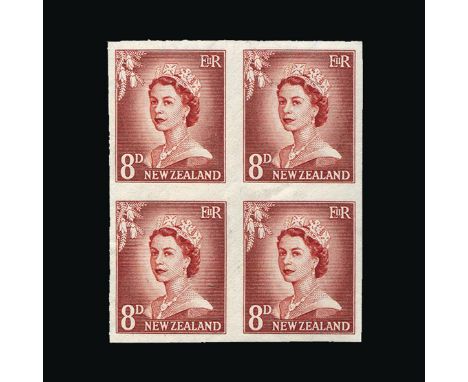 Bradbury Wilkinson Collection : NEW ZEALAND: 1955-59 imperf plate proof BLOCKS OF FOUR written up on pages, each with plate n