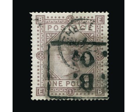 Great Britain - QV (surface printed) : (SG 136) 1867-83 wmk Anchor £1 brown-lilac, EB, light creases, smudged boxed cancel an