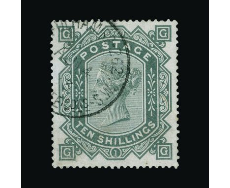 Great Britain - QV (surface printed) : (SG 135) 1867-83 wmk Anchor 10s greenish grey, GG, light corner cds, very fresh, v.f.u