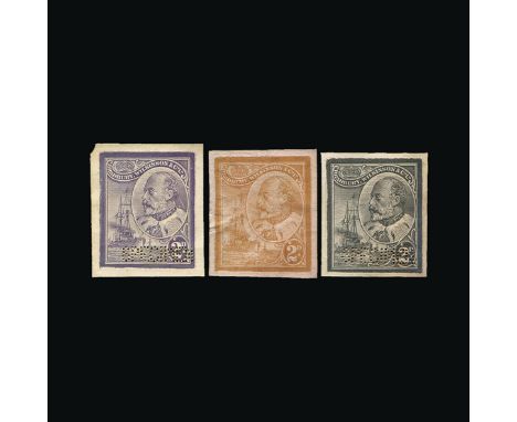 Bradbury Wilkinson Collection : DUMMY STAMPS: KING EDWARD VII &amp; BATTLESHIP 2D design, letter press plate proof in black b