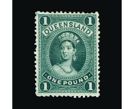 Bradbury Wilkinson Collection : (SG 161a) QUEENSLAND: 1882 Chalon £1 deep green on thick paper, showing the re-entry, fine mi