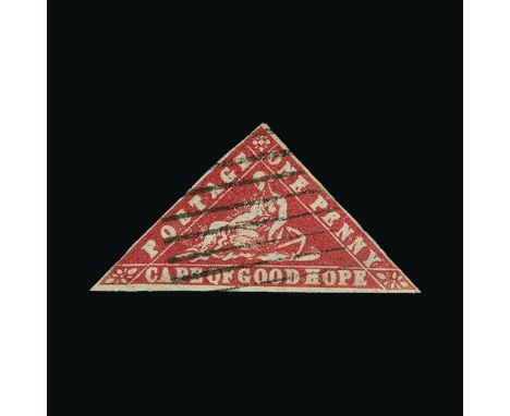Cape of Good Hope : (SG 13a) 1861 'Wood-block' triangle 1d carmine, a super even colour lightly cancelled three clear margins