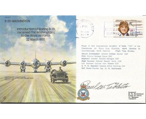 Brig Paul Tibetts signed B29 Washington bomber cover. He dropped the first Atomic bomb from the Enola Gay Good condition. All