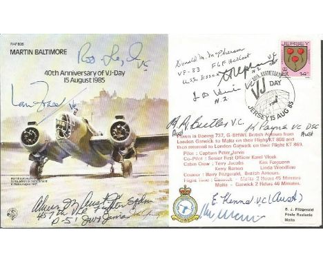 Victoria Cross, US WW2 aces multisigned Martin Baltimore bomber cover. Signed by Charles Upham VC, A Cutler VC, K Payne VC, E