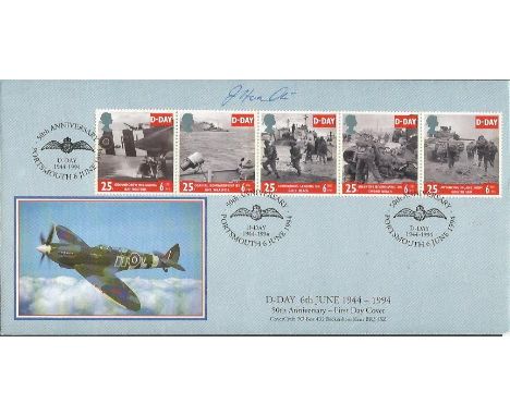 Johnnie Houlton WW2 flighter pilot signed Covercraft official 1994 D-Day FDC. He shot down the first plane on D-Day Good cond