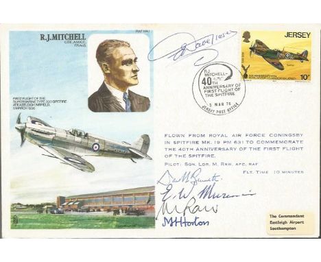 Rare multisigned Spitfire cover. R J Mitchell cover signed by Sqn Ldr D Glaser DFC, BOB pilot, Wg Cdre D Bennett, Spitfire Te