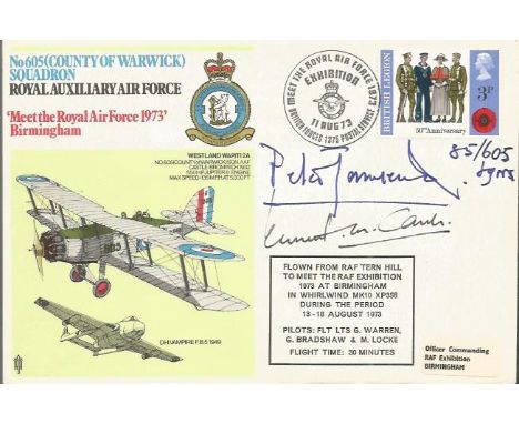 Grp Capt Peter Townsend DSO DFC & Wg Cdre K Carver DFC Battle of Britain pilots signed 605 County of Warwick cover Good condi