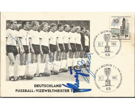 West Germany 1966 World Cup German First Day Cover Signed By Horst Dieter Hottges, Wolfgang Overath, Wolfgang Weber, Karl Hei