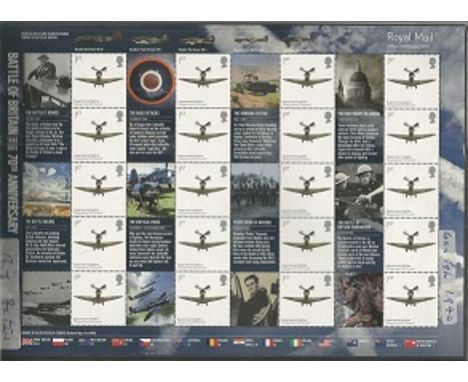 Bob Foster signed on a full sheet of Battle of Britain mint first class stamps. 20 stamps with £13+ face value. Foster has si