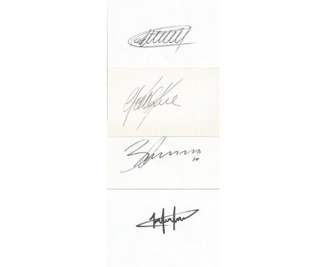 Arsenal Legends 4 Signed Cards Dennis Bergkamp, Thierry Henry, Robin Van Persie &amp; Pat Rice. Good condition. All items com