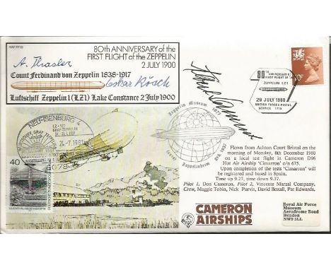 Albert Sammt, Oskar Rosch, Albert Thasler signed Zeppelin cover. 80th Anniversary of the First Flight of the Zeppelin RAF cov