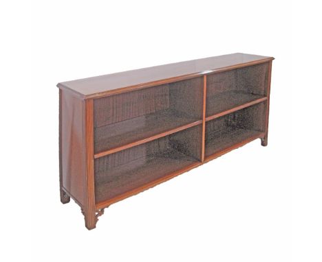 A reproduction Chippendale style mahogany veneered two level bookshelves. H75cm, W160cm, D35cm, by Pambos Savvides 1990s.