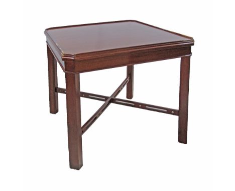 A reproduction Chippendale style mahogany veneered side table H53cm, 55X55cm, by Pambos Savvides 1990s.