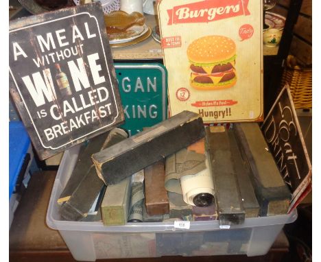 Collection of pianola rolls and some modern enamel signs