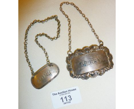 Georgian silver Port decanter label or bottle ticket, hallmarked for London 1824 George Knight, and another in white metal