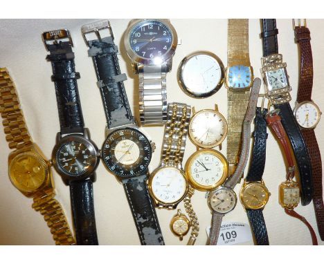 Assorted vintage and other wrist watches including Omega, replica Rolex, Sekonda etc