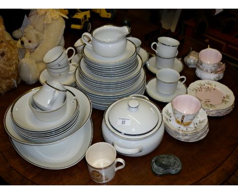 Six setting bone china dinner and tea service in white with silver rims and other china etc