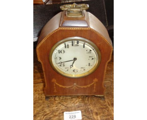 Art Nouveau inlaid mahogany mantle clock, Swiss movement