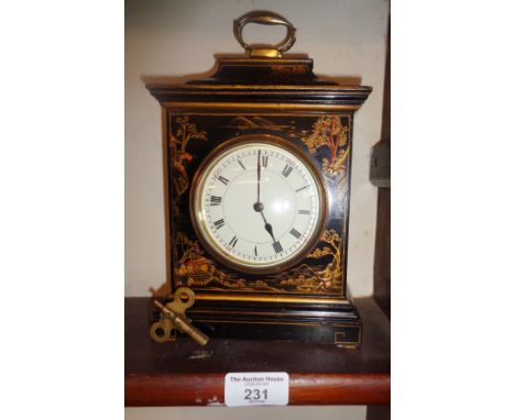 Edwardian black and lacquer Chinoiserie bracket-type mantle clock with French movement