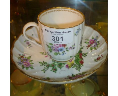 First period Worcester "exotic bird" cup and saucer