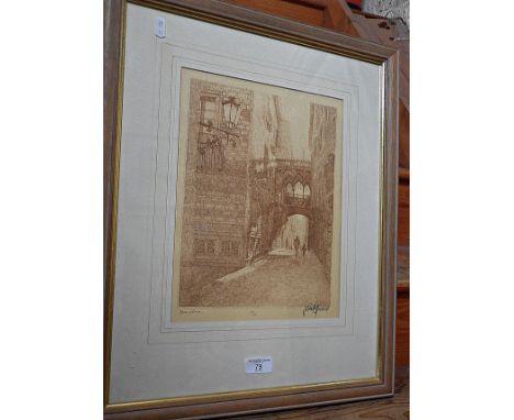 Sepia artists proof print titled "Barcelona" signed in pencil 