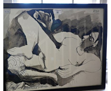 A 1970's Picasso lithograph dated 12.8.69 upper right, of a nude woman, 17" x 21"