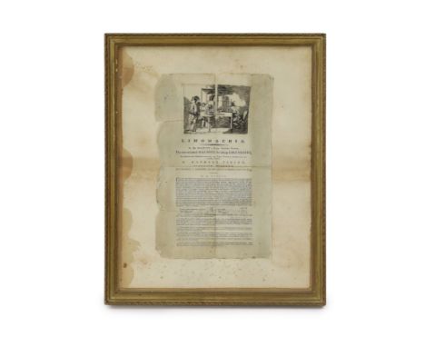 An early printed sheet 'Limomachia, the new invented machine for taking likenesses', by Raphael Pinion, 40 x 26cm